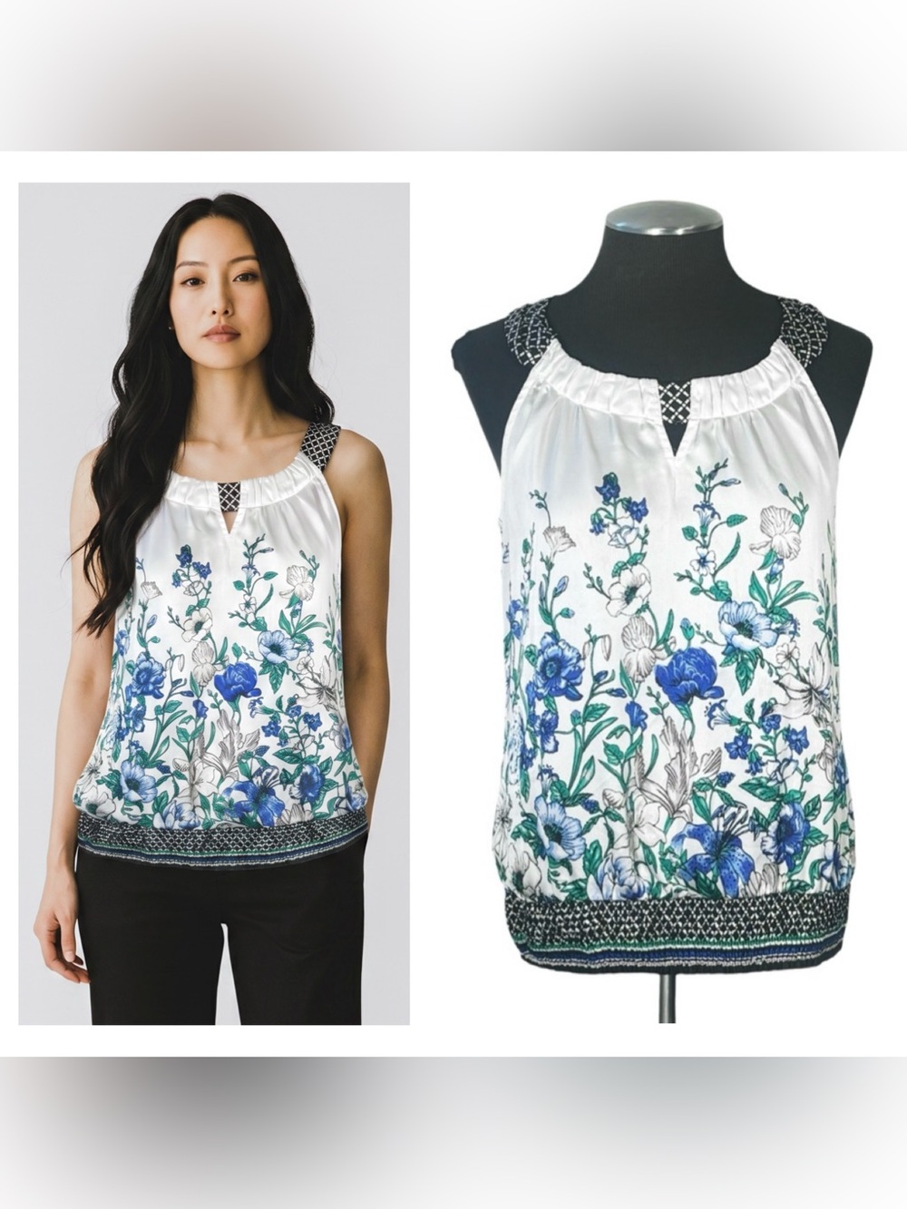 🆕 White House Black Market – Floral Sleeveless Keyhole Bubble Hem Top – Small
